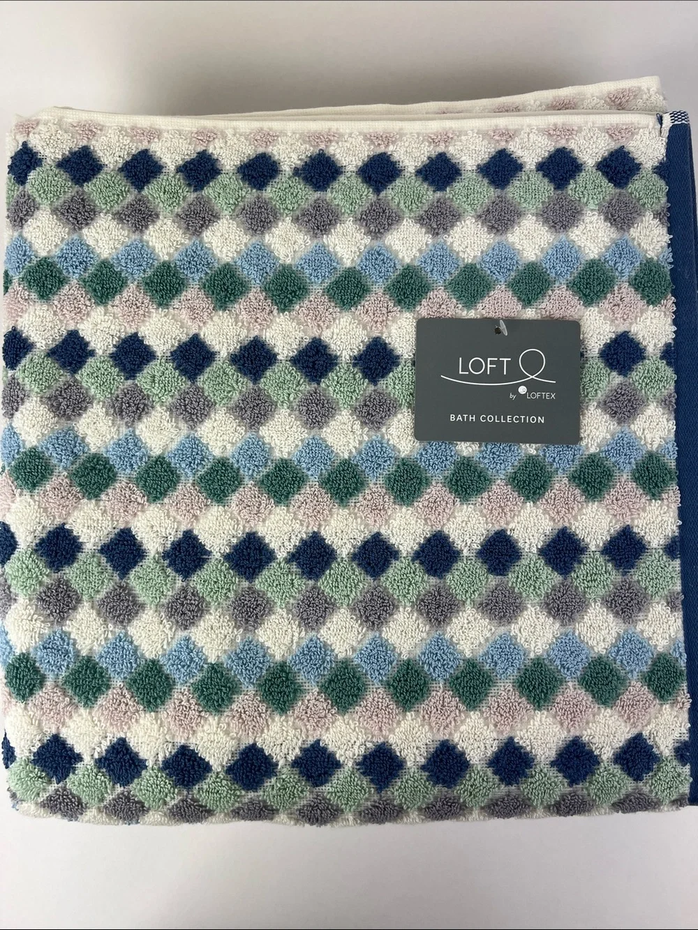 LOFT by Loftex Bath Towels Multi Color Geometric Diamond Soft Cotton 2 Pc NEW
